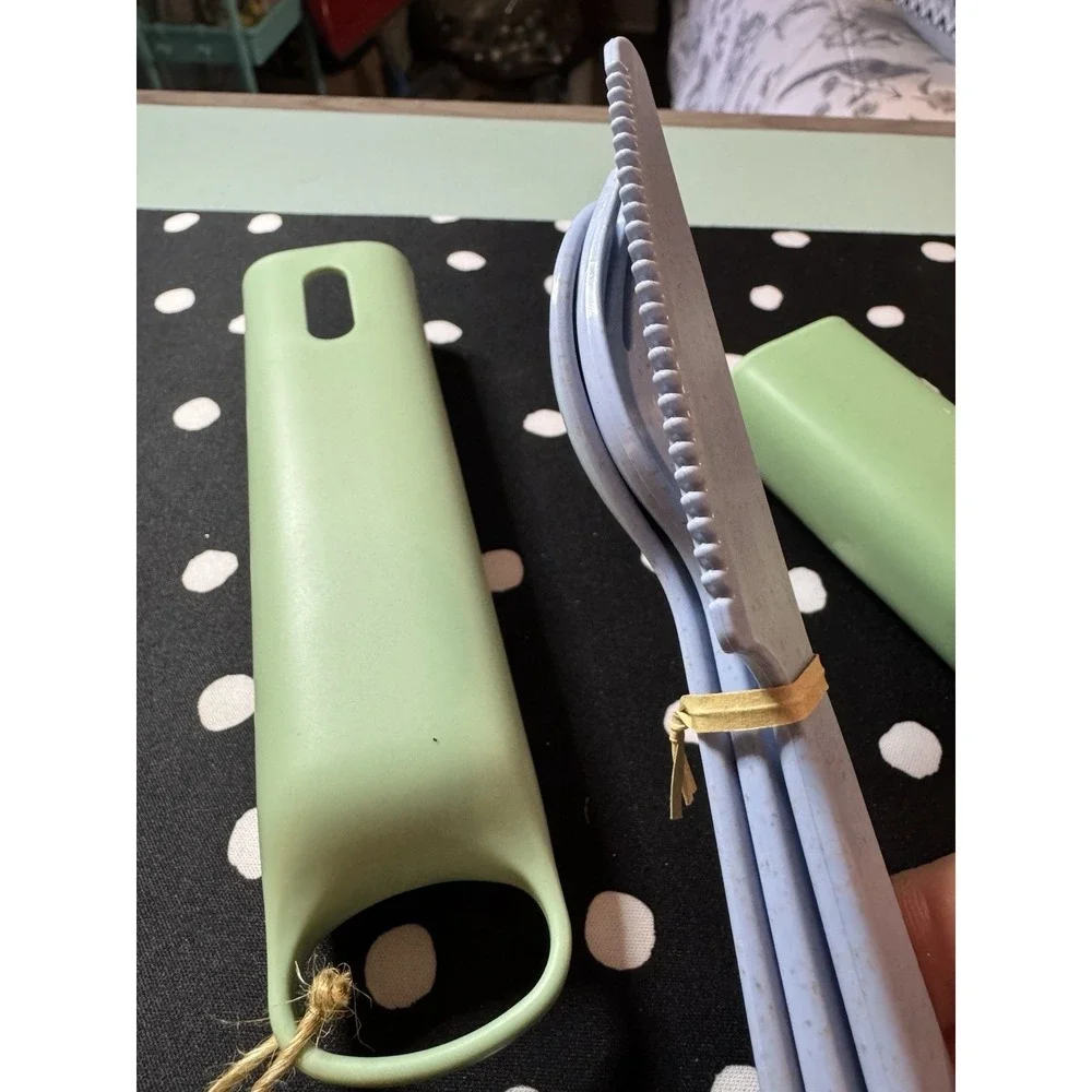 NIP Hip Cutlery Case Travel Fork Spoon Knife Wheat Straw Reusable Work Camping